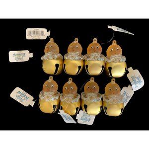 NEW 8 Glass Bell Tree Ornament Jingle Buddies Yellow Chicken Chick Christmas